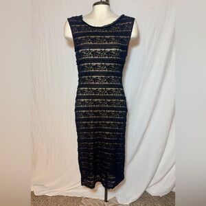 M.S.S.P. Contemporary Black Lace Bodycon Midi Dress Size M